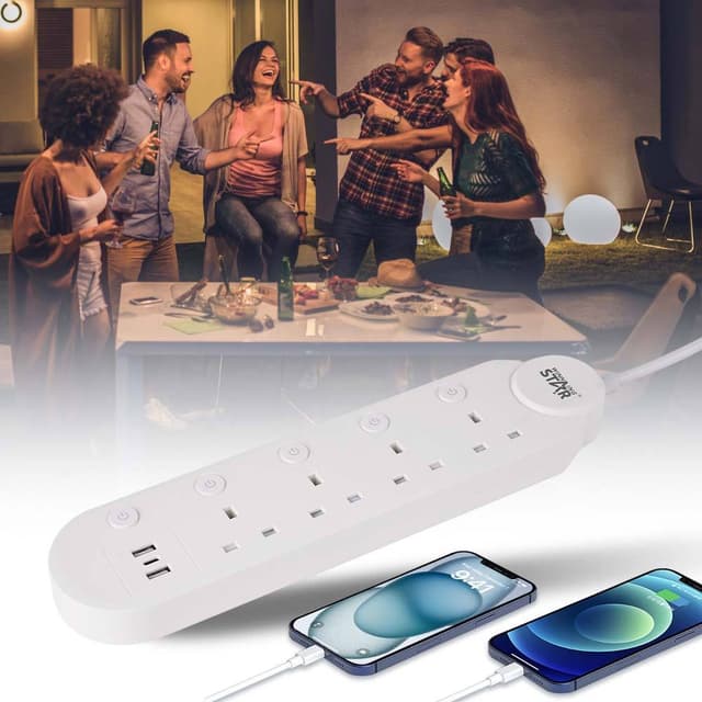 Winning Star Power Strip 1 Type-C 2 USB Ports 3 UK Outlet Electrical Extension Socket