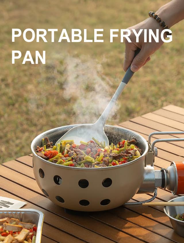 موقد غاز للرحلات مع مقلاة ستانلس ستيل مدمجة 2300 واط Outdoor Portable Gas Stove Nonstick Cooking frying pan