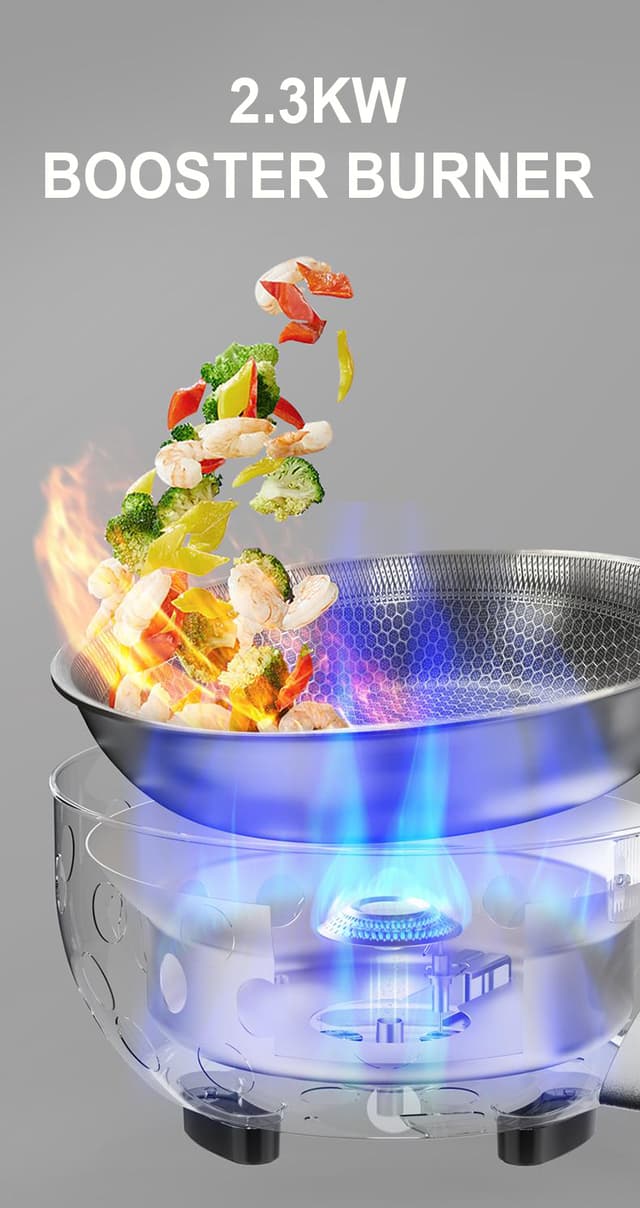 موقد غاز للرحلات مع مقلاة ستانلس ستيل مدمجة 2300 واط Outdoor Portable Gas Stove Nonstick Cooking frying pan