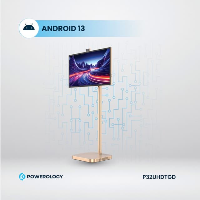 شاشة متنقلة اندرويد 4K باورولوجي 32 بوصة مع ستاند وكاميرا Powerology Portable Google 4K Screen