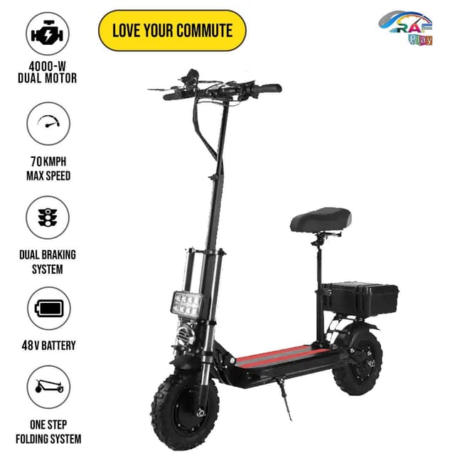 سكوتر كهربائي بكرسي​ للكبار قابل للطي ميجا ستار أحمر 80 كم/س 6000 واط Megastar Megawheels Folding Adult Electric Scooter