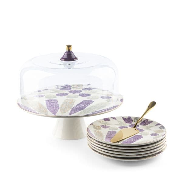 طقم تقديم الكيك امال باللون البنفسجي 9 قطع من اوتانتيك Otantik Amal CakeServing Set 9Pcs Purple