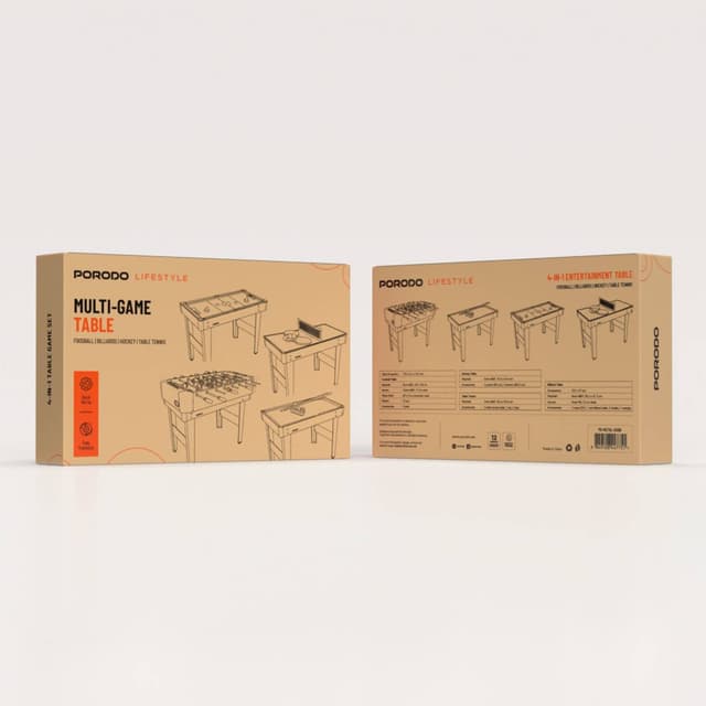 Porodo Lifestyle Multi-Game Table with Foosball Table, Billiard Table, Hockey Table & Table Tennis, Easy Transition, Quick Set-up, Full Package Accessories