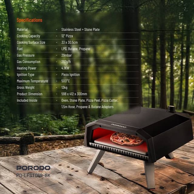 Porodo Lifestyle 12" Pizza Outdoor Oven with Foldable Legs