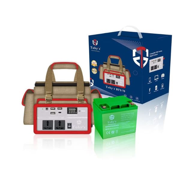 بطارية رحلات متنقلة 70 أمبير مع انفرتر 500 واط توبيز Toby's Rechargeable Battery With Power Inverter