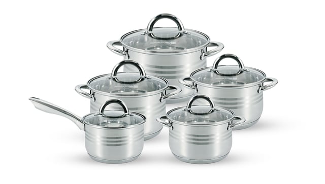 طقم آواني طهي (ستانلس ستيل) 10 قطع Royalford 10Pcs Stainless Steel Cookware Set