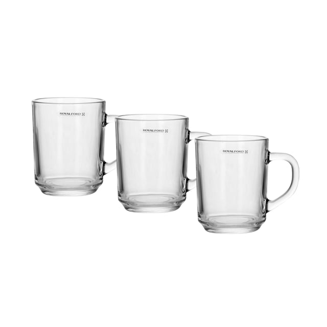 أكواب زجاجية (ماغ) مع مقابض عدد 3 سعة 210 مل Royalford - 210ML 3Pc-Glass Mug With handle