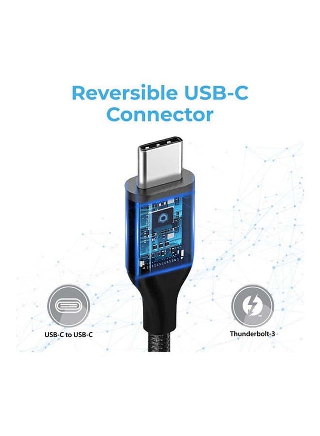 وصلة شحن ونقل بيانات تدعم Thunderbolt 3 أسود | Ultra-Fast Thunderbolt 3