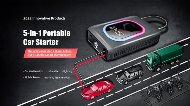 شاحن بطارية سيارة متنقل و منفاخ إطارات 12000 مللي أمبير Portable Multifunctional Car Air Pump + Jump Starter