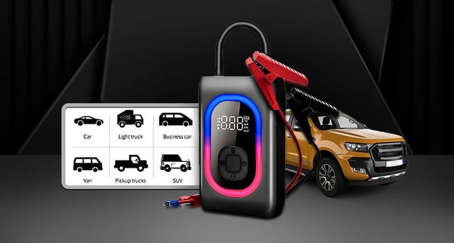 شاحن بطارية سيارة متنقل و منفاخ إطارات 12000 مللي أمبير Portable Multifunctional Car Air Pump + Jump Starter