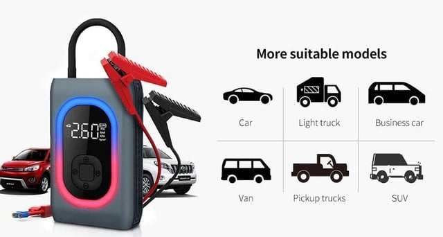شاحن بطارية سيارة متنقل و منفاخ إطارات 12000 مللي أمبير Portable Multifunctional Car Air Pump + Jump Starter