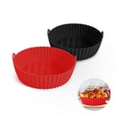 O Ozone Silicone Air Fryer Liner 7.5inch [Pack of Two] Reusable Air Fryer Silicone Basket Heat Resistant Easy Cleaning Air fryers Round Size from 2.5 Ltr to 5.5 Ltr Air fryer Oven Accessories - Red/Black