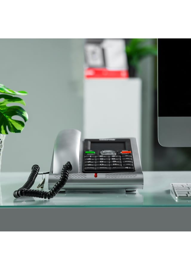 Geepas Executive Telephone With Caller Id Gtp2801, With 16-Digit Lcd Display And White Backlight, Solid Built Quality And Classic Design, Hands Free Function And Auto Redial, Ideal For Home And Office