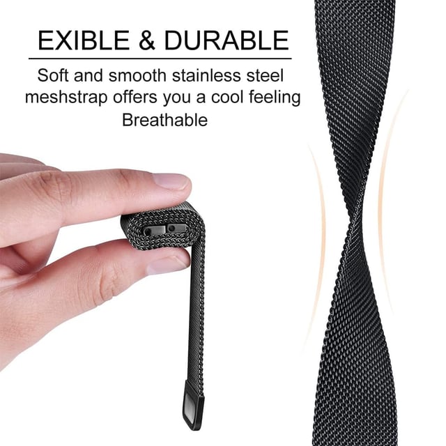O Ozone Milanese Loop Strap for Xiaomi Mi Smart Band 8 Pro- Stainless Steel Magnetic Adjustable Mesh Metal Watch Bands, Smart Replacement Wristbands for Men and Women- Black