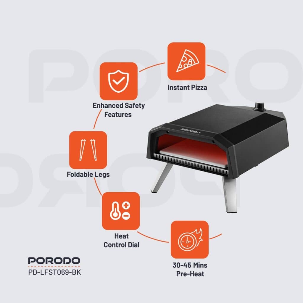 فرن بيتزا حجري غاز للرحلات بورودو 12 بوصة 4100 واط